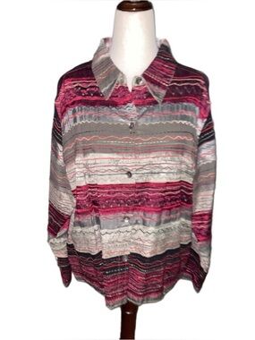 Chico’s Design ~ X- Large ~ Embroidery ~ Burgundy/ Brown/ Gold ~ Striped Jacket